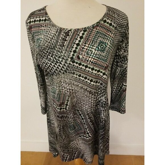 LBISSE Geo Print Dress Asymmetric hem - long Sleeves - Picture 1 of 3